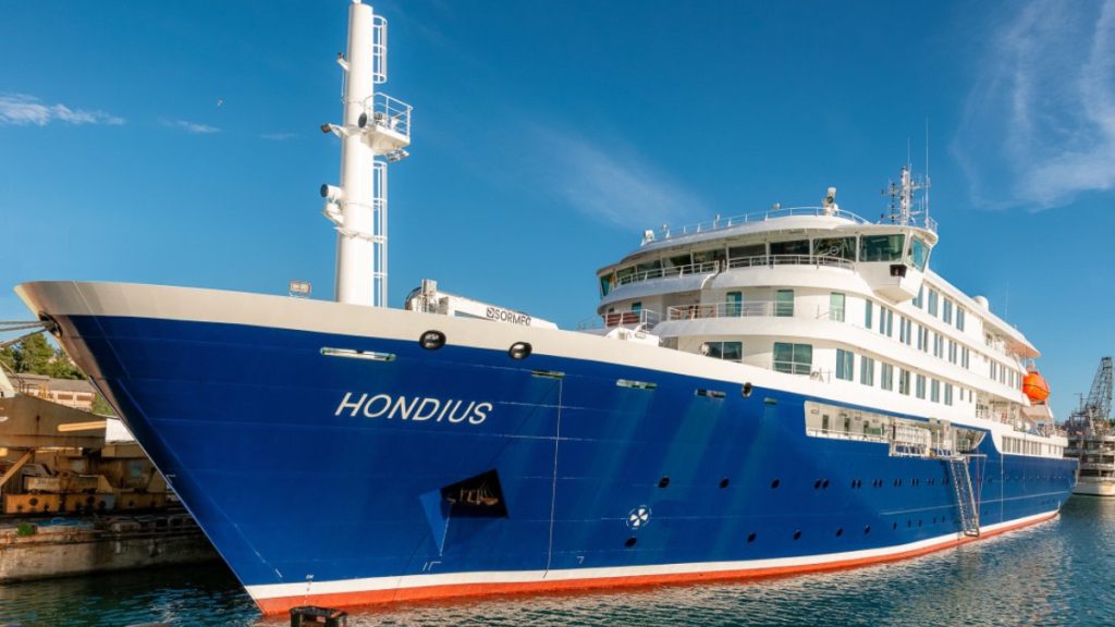 ￼File photo of the 2019 built expedition cruise ship Hondius (source: Ocean Expeditions)