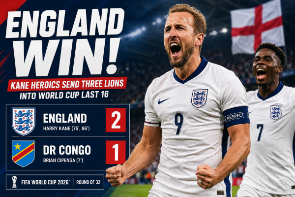 England Edge Past DR Congo 2-1 as Harry Kane Sends Three Lions Into World Cup Last 16